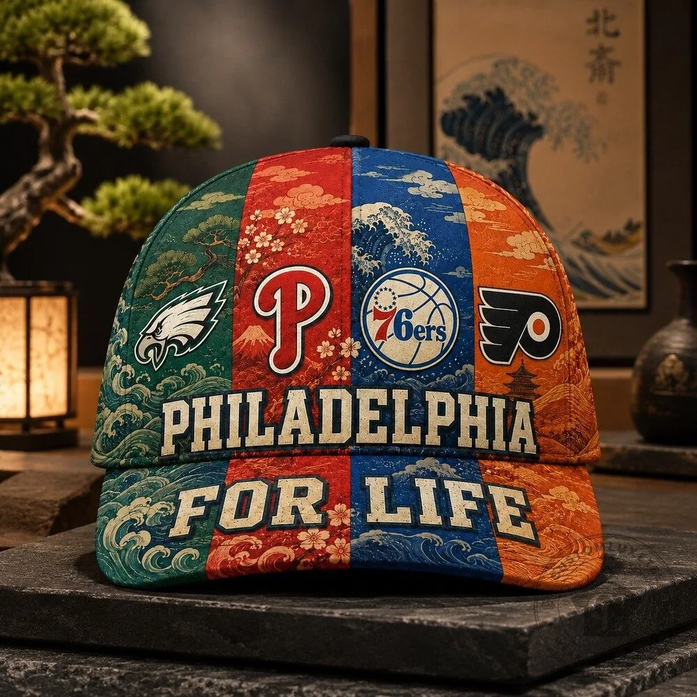 Philadelphia Sports Teams For Life Japanese Wave Art Classic Baseball Cap Hat 14 Philadelphia Sports Teams For Life Japanese Wave Art Classic Baseball Cap Hat