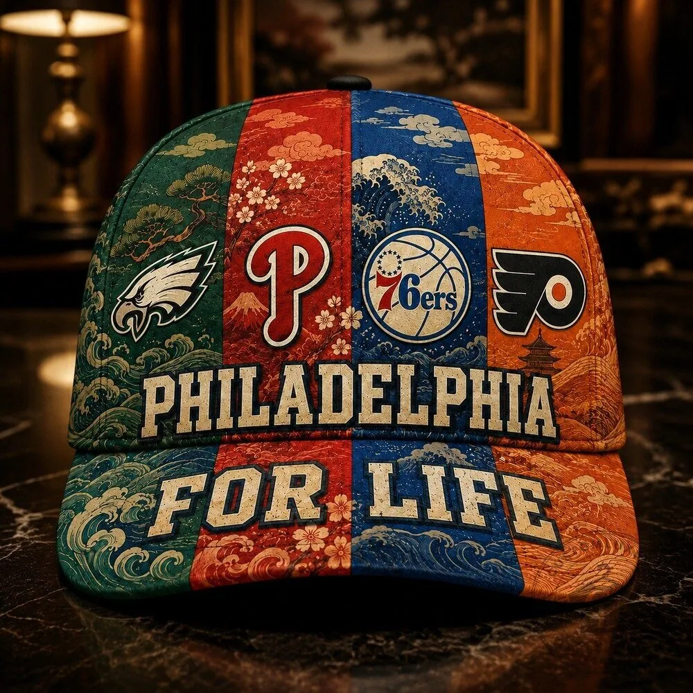 Philadelphia Sports Teams For Life Japanese Wave Art Classic Baseball Cap Hat 15 Philadelphia Sports Teams For Life Japanese Wave Art Classic Baseball Cap Hat
