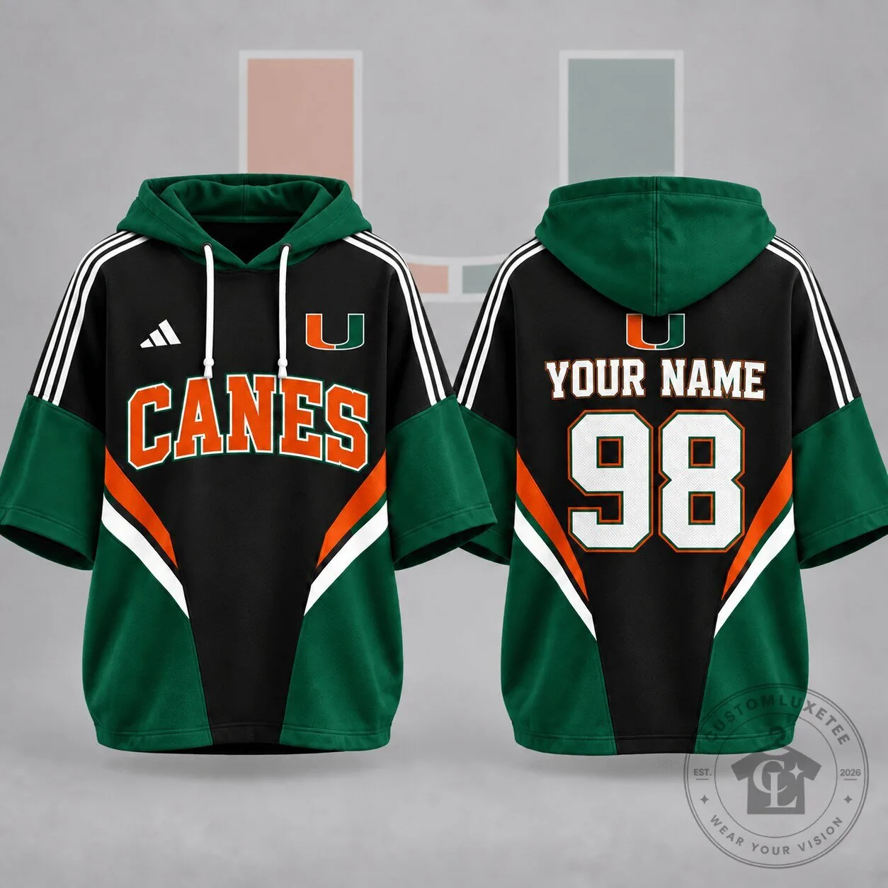 Miami Hurricanes Personalized Short Sleeve Hoodie