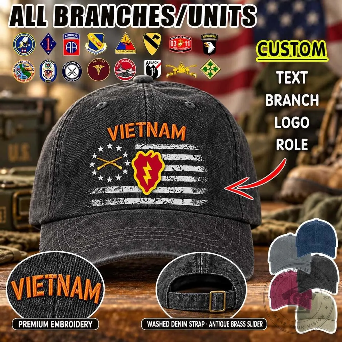 United States Army 1st Cavalry Division Embroidered Washed Denim Baseball Cap 15 United States Army 1st Cavalry Division Embroidered Washed Denim Baseball Cap