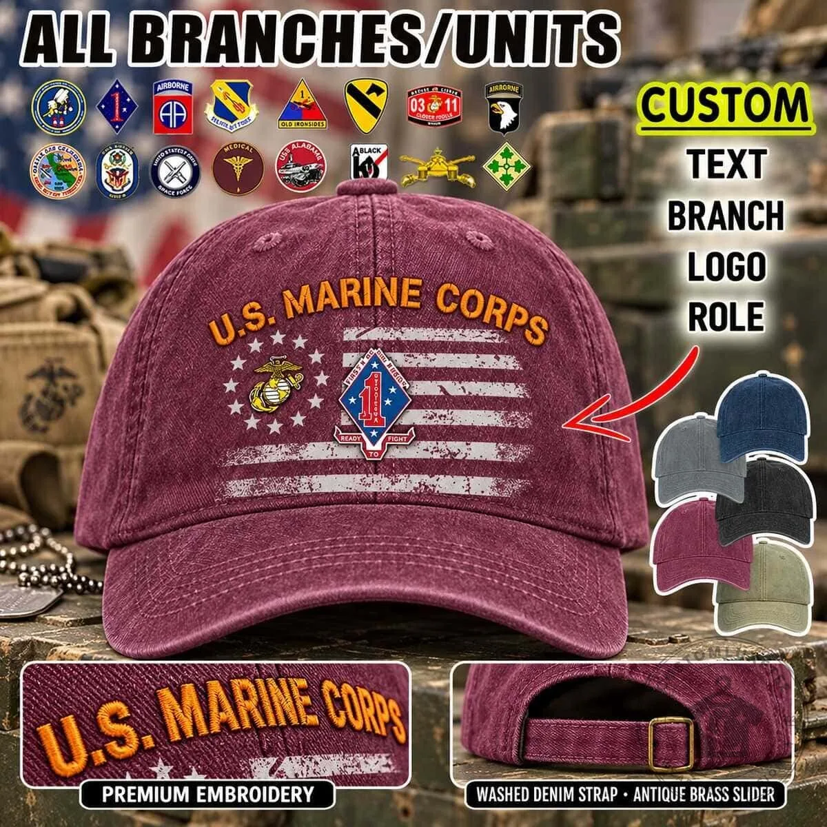 United States Army 1st Cavalry Division Embroidered Washed Denim Baseball Cap 17 United States Army 1st Cavalry Division Embroidered Washed Denim Baseball Cap