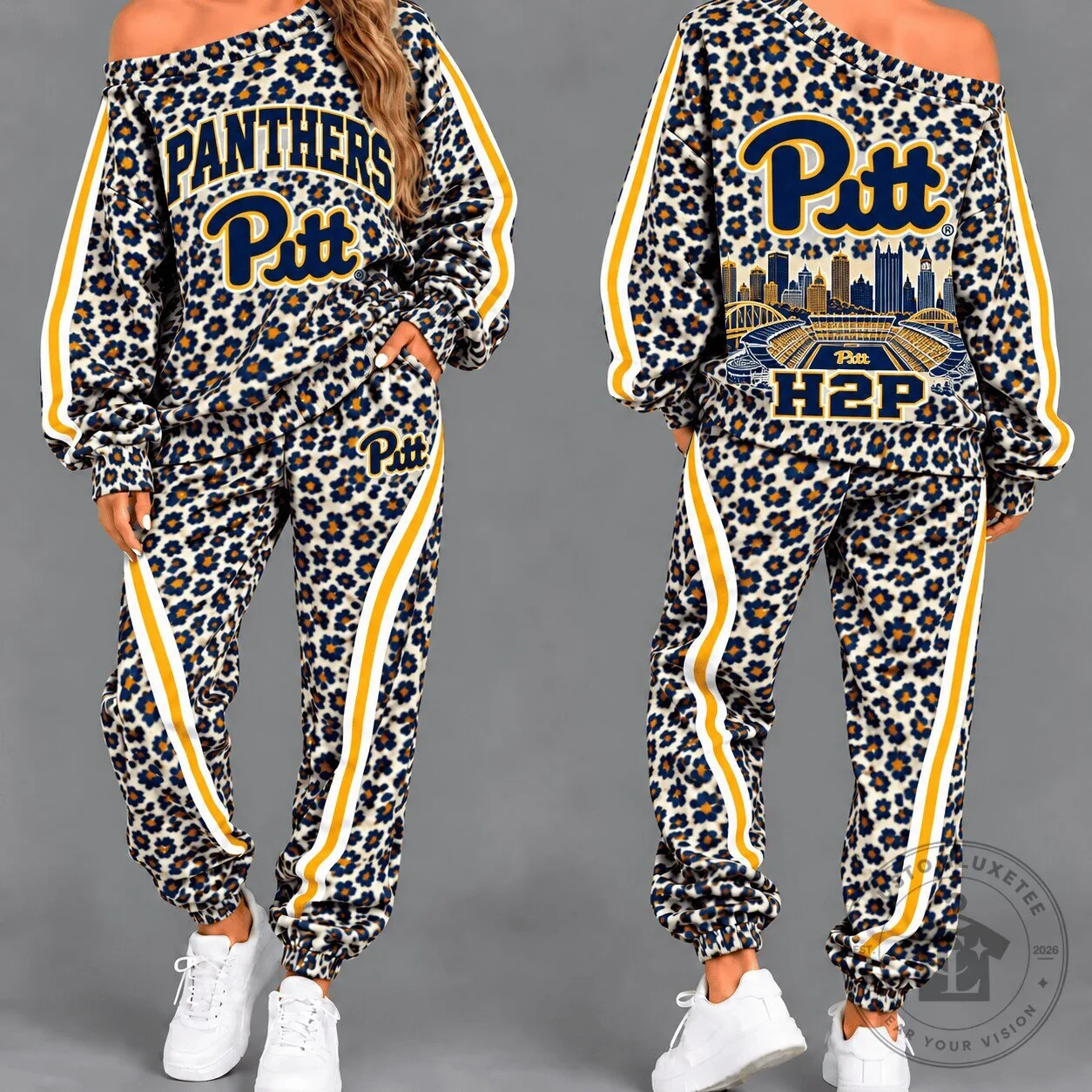 Pittsburgh Panthers Women's Leopard Print Off Shoulder Tracksuit Set