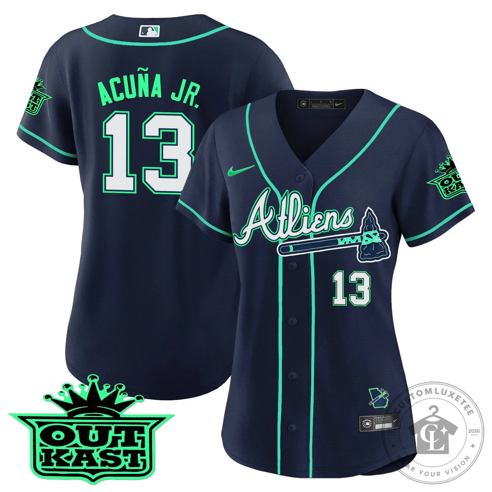 Ronald Acuña Jr. Atlanta Braves Atliens Baseball Jersey 67 Ronald Acuña Jr. Atlanta Braves Atliens Baseball Jersey