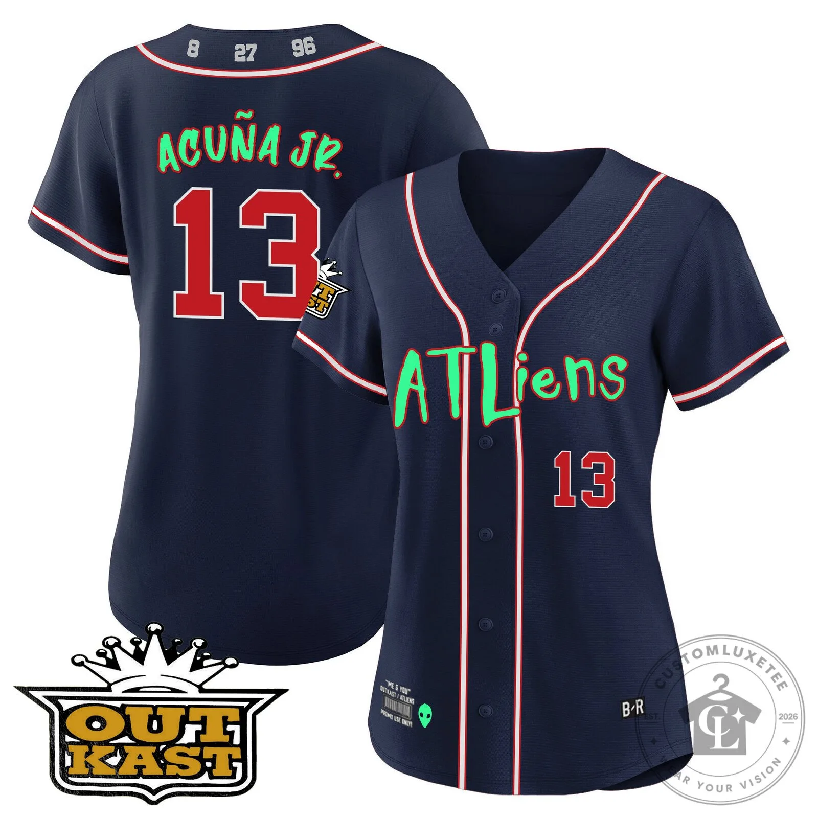 Ronald Acuña Jr. Atlanta Braves Atliens Baseball Jersey 76 Ronald Acuña Jr. Atlanta Braves Atliens Baseball Jersey
