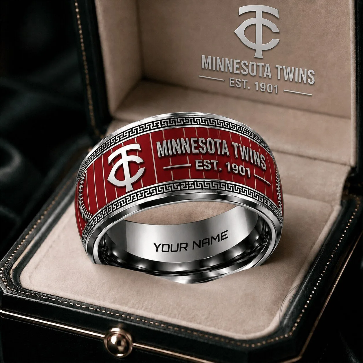 Minnesota Twins Baseball Team Red Tungsten Steel Ring Personalized Gift