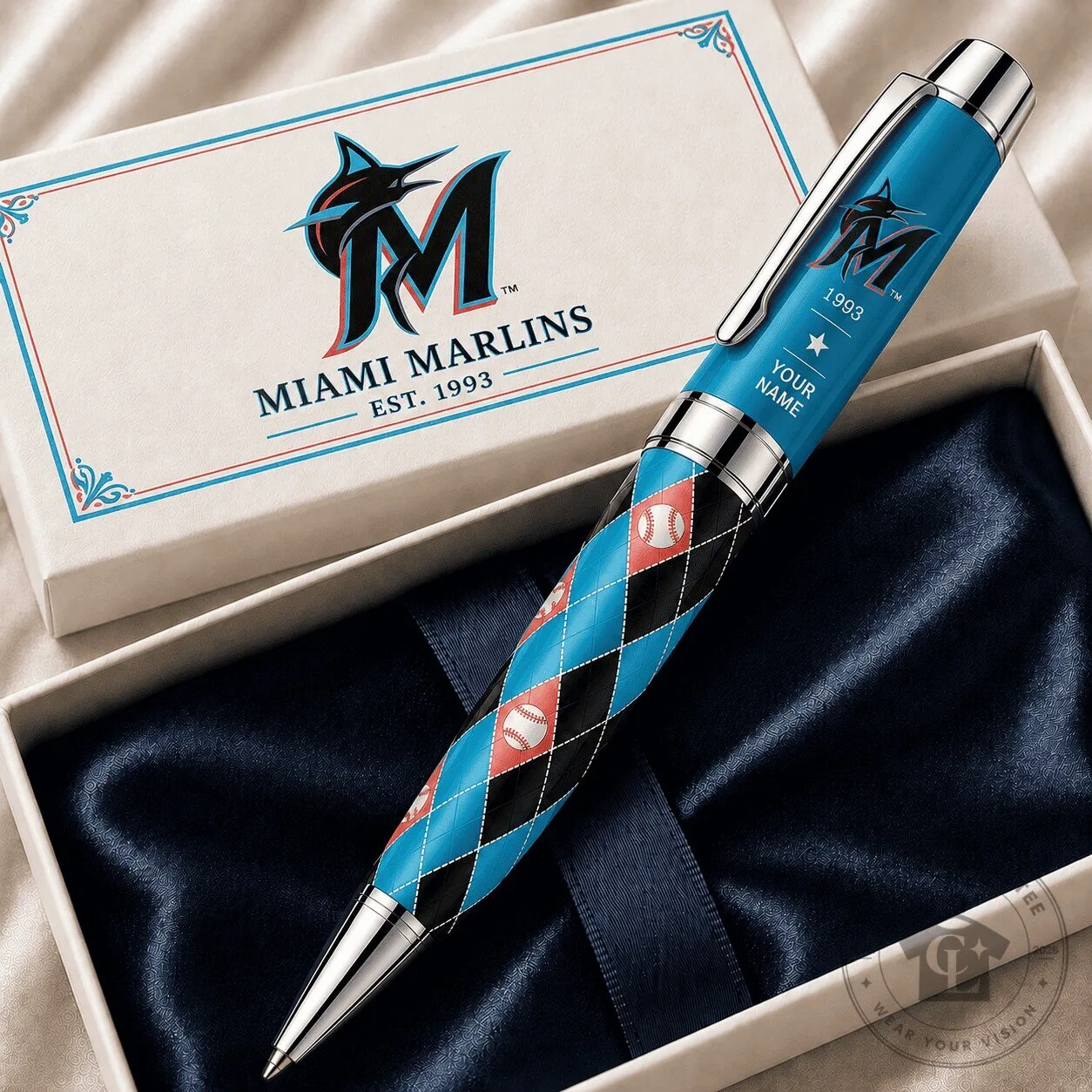 Miami Marlins Baseball Team Personalized Argyle Pattern Ballpoint Pen
