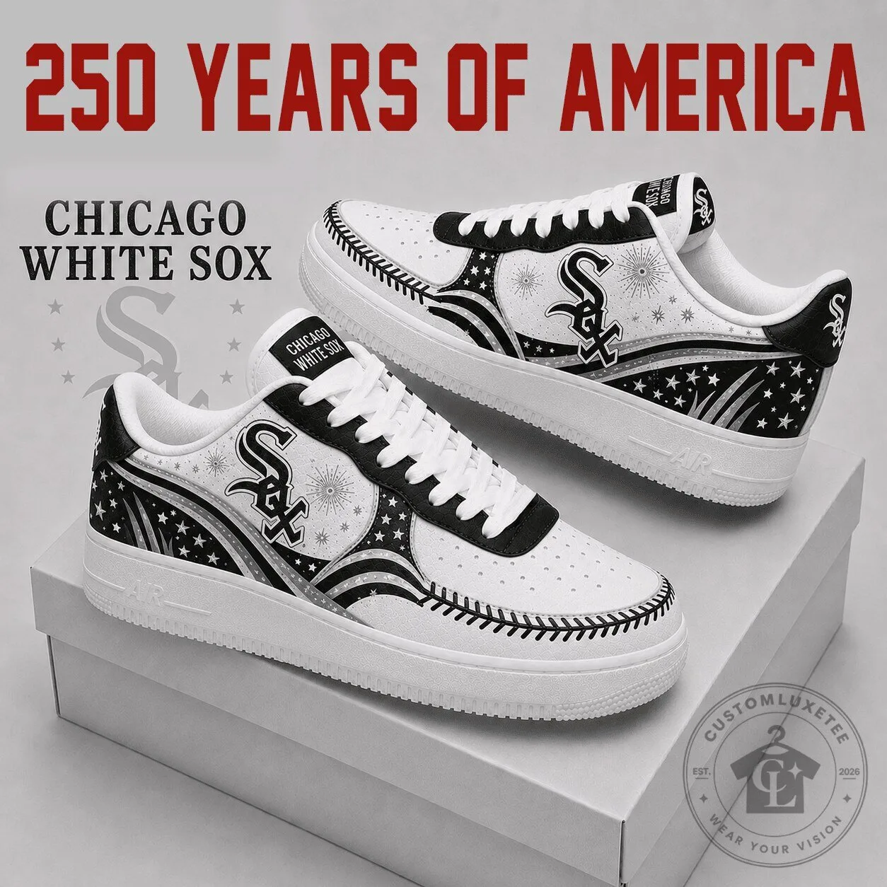 Chicago White Sox Baseball Team Fan Shoes with Stars and Stripes Design