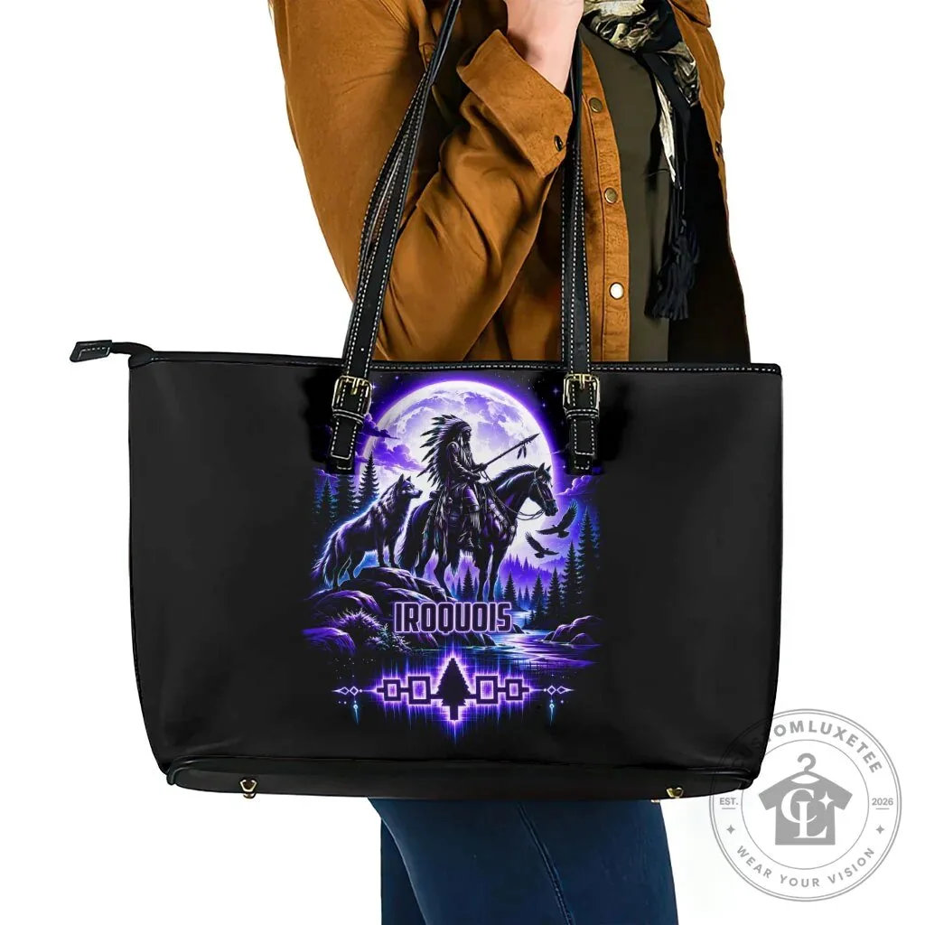 Iroquois Native American Warrior Wolf Moon Spirit Tribal Art Leather Tote Bag 11 Iroquois Native American Warrior Wolf Moon Spirit Tribal Art Leather Tote Bag