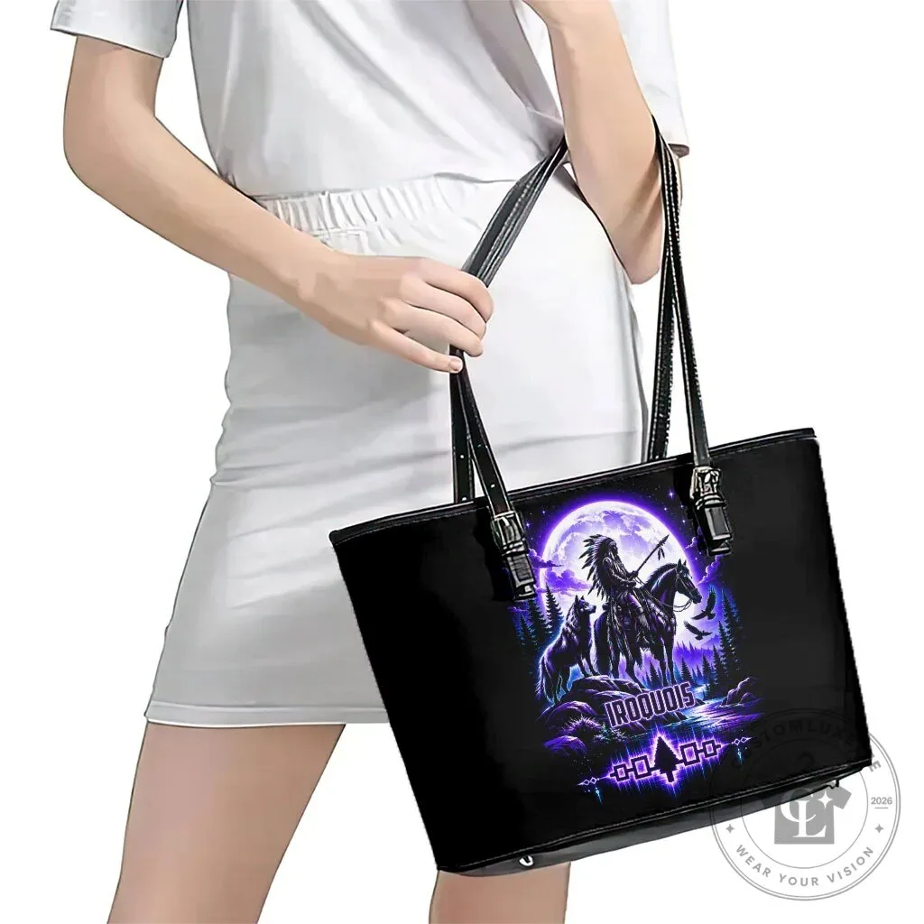 Iroquois Native American Warrior Wolf Moon Spirit Tribal Art Leather Tote Bag 12 Iroquois Native American Warrior Wolf Moon Spirit Tribal Art Leather Tote Bag