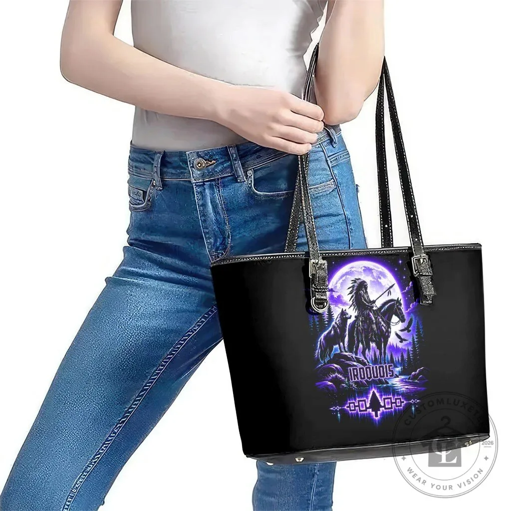 Iroquois Native American Warrior Wolf Moon Spirit Tribal Art Leather Tote Bag 14 Iroquois Native American Warrior Wolf Moon Spirit Tribal Art Leather Tote Bag