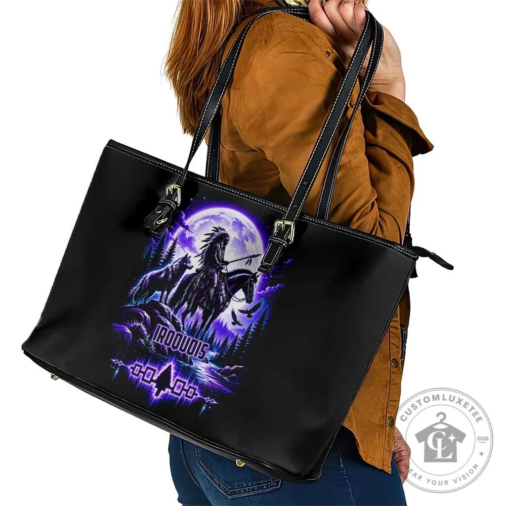 Iroquois Native American Warrior Wolf Moon Spirit Tribal Art Leather Tote Bag 15 Iroquois Native American Warrior Wolf Moon Spirit Tribal Art Leather Tote Bag