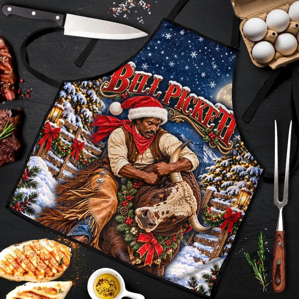 Bill Pickett Christmas Bull Rider Snowy Winter Western Rodeo Night Art Apron 6 Bill Pickett Christmas Bull Rider Snowy Winter Western Rodeo Night Art Apron