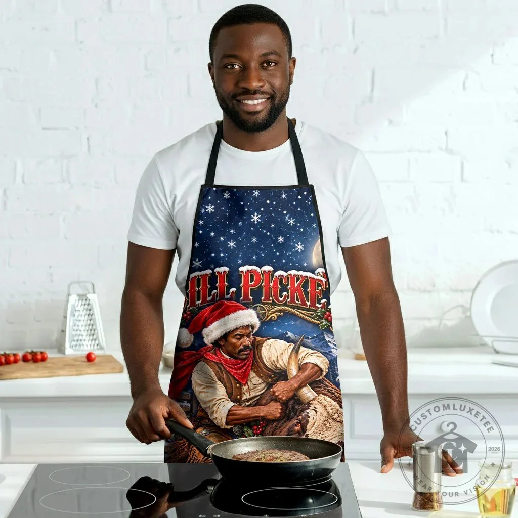 Bill Pickett Christmas Bull Rider Snowy Winter Western Rodeo Night Art Apron 8 Bill Pickett Christmas Bull Rider Snowy Winter Western Rodeo Night Art Apron