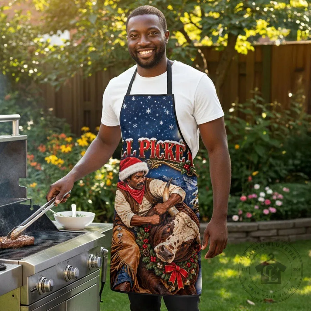 Bill Pickett Christmas Bull Rider Snowy Winter Western Rodeo Night Art Apron 9 Bill Pickett Christmas Bull Rider Snowy Winter Western Rodeo Night Art Apron