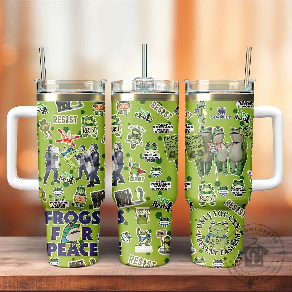 Portland Frog Resist Stanley Tumbler, Frogs For Peace, Keep Portland Weird Woke