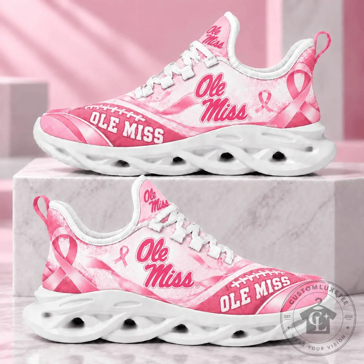 Ole Miss Rebels Breast Cancer Awareness Pink Ribbon Running Shoes