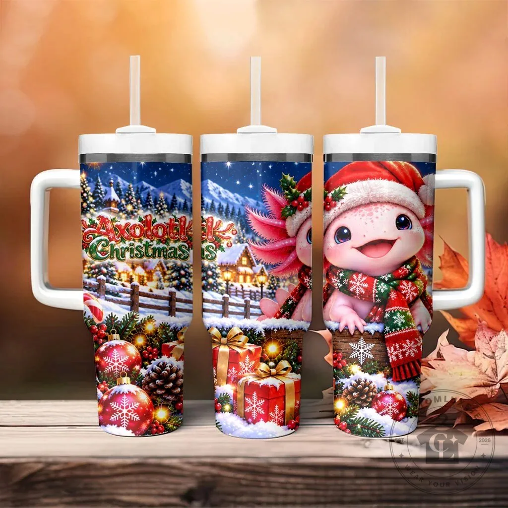 Adorable Winter Wonderland Axolotl Holiday Tumbler with Handle for Christmas 13 Adorable Winter Wonderland Axolotl Holiday Tumbler with Handle for Christmas