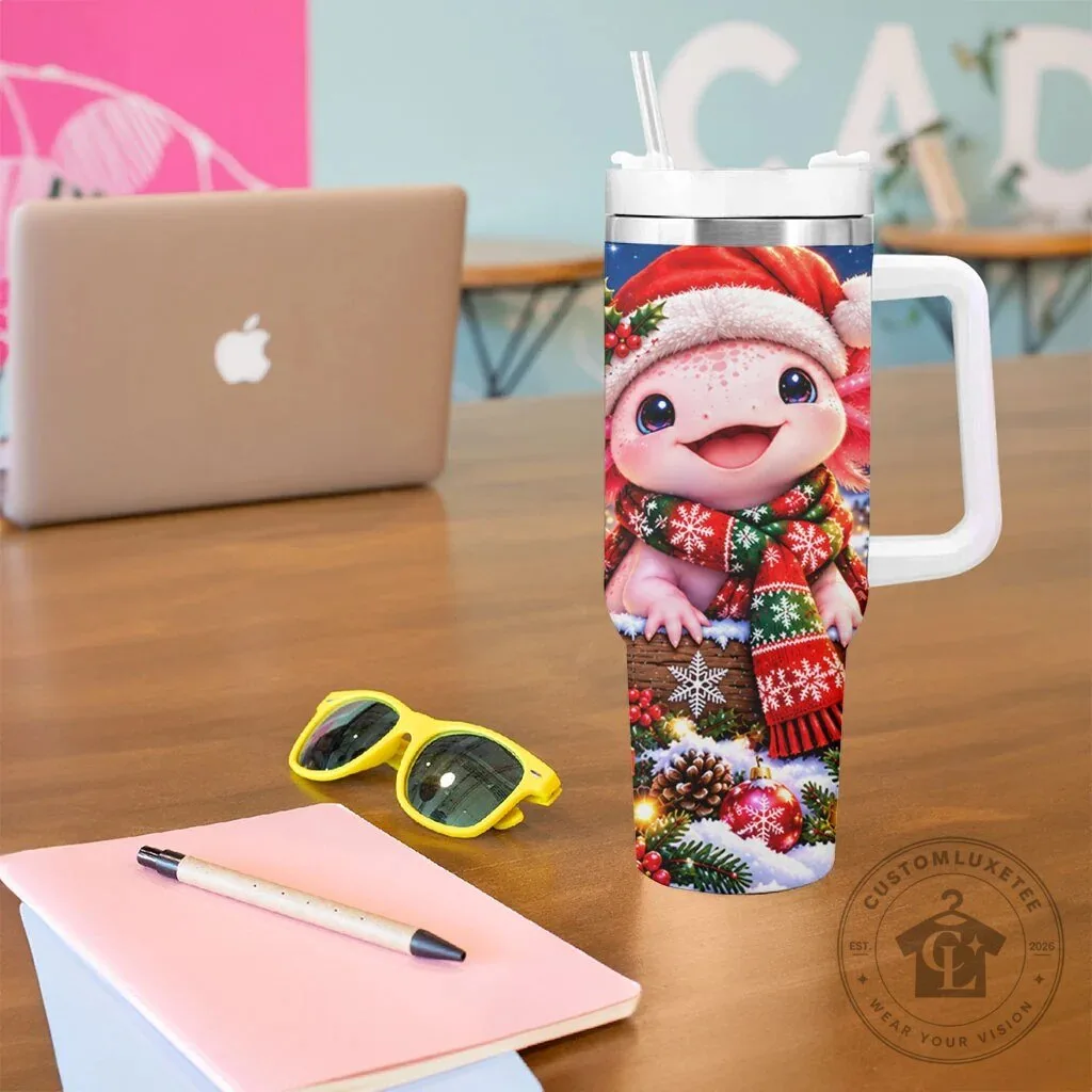 Adorable Winter Wonderland Axolotl Holiday Tumbler with Handle for Christmas 14 Adorable Winter Wonderland Axolotl Holiday Tumbler with Handle for Christmas