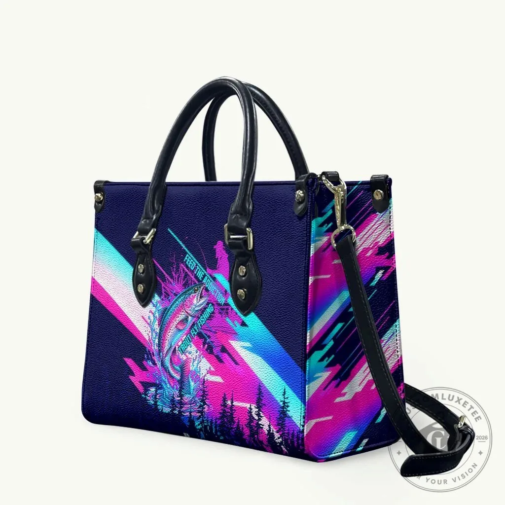 Cyberpunk Rainbow Trout Fly Fishing Leather Handbag for Fishermen