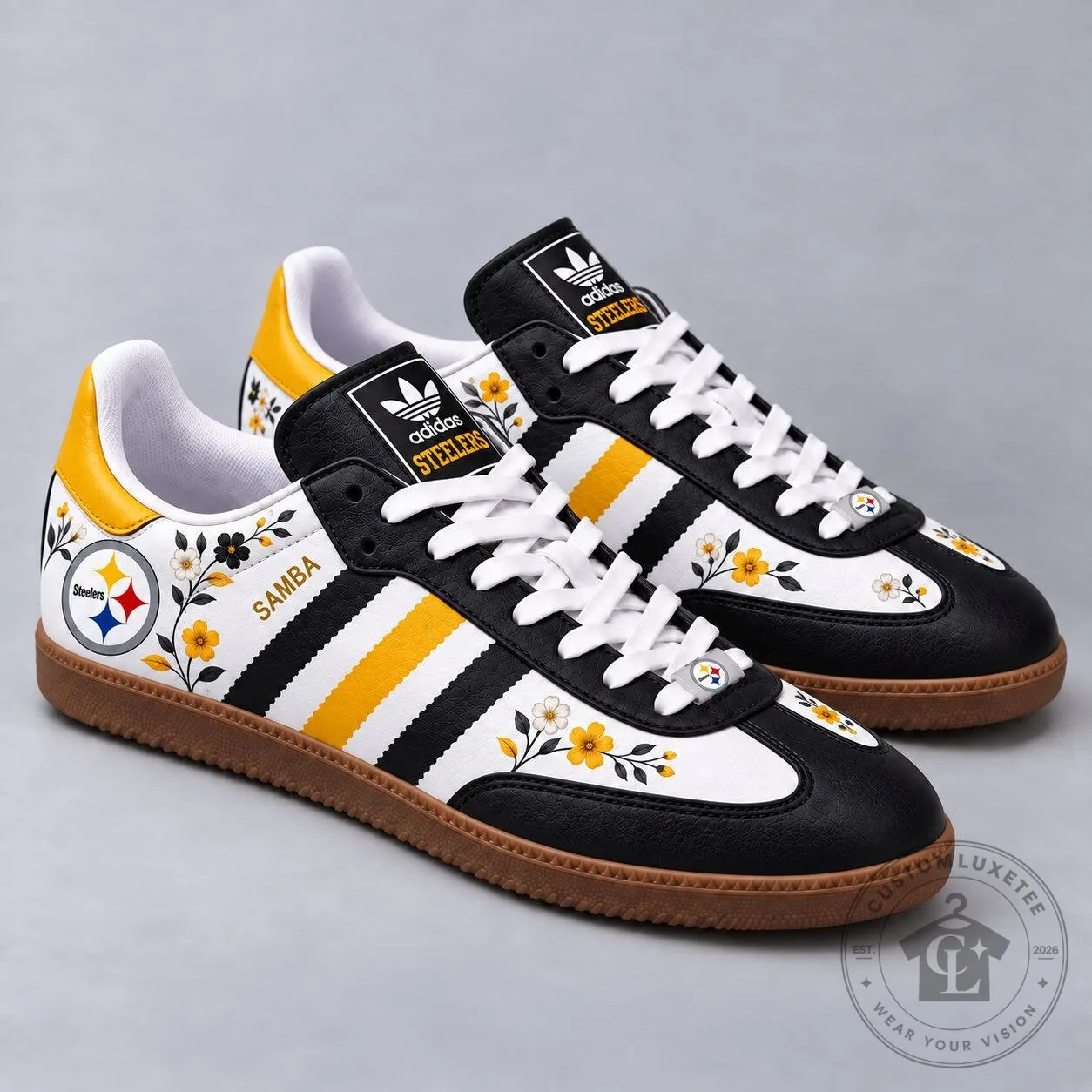 Pittsburgh Steelers Floral Game Day Samba Shoes for Men and Women