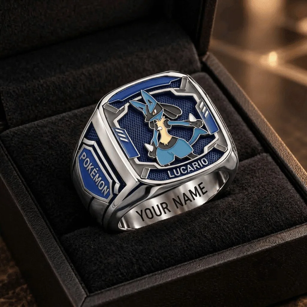 Pokemon Lucario Custom Engraved Championship Ring for Fans