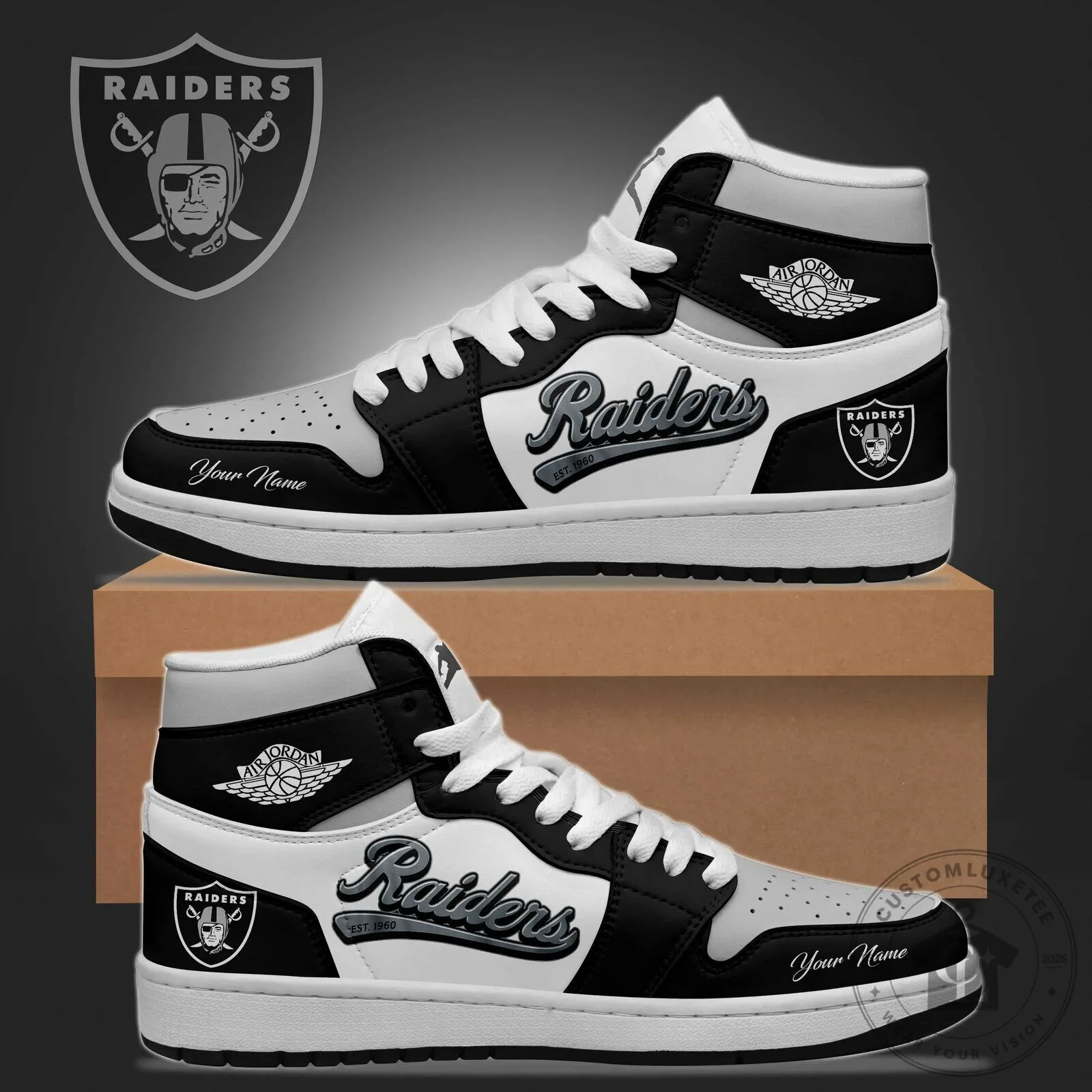 Las Vegas Raiders High Top Air Jordan Style Custom Name Shoes