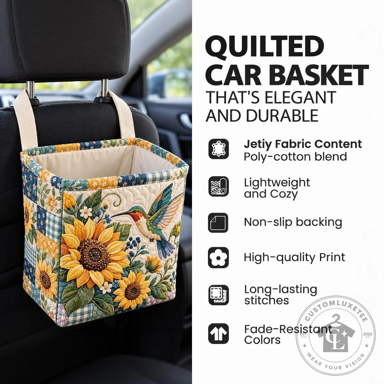 Lavender Hummingbird Encouragement Quilted Car Storage Basket Organizer 8 Lavender Hummingbird Encouragement Quilted Car Storage Basket Organizer