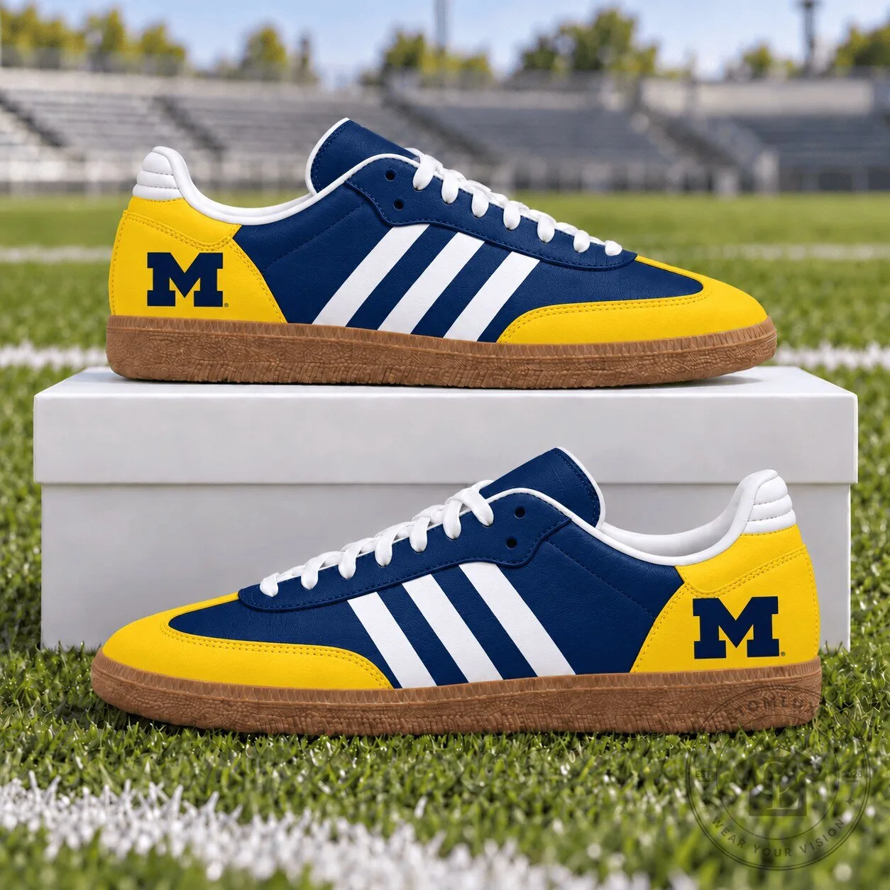 Michigan Wolverines NCAA Team Logo Navy Blue and Yellow Samba Style Shoes