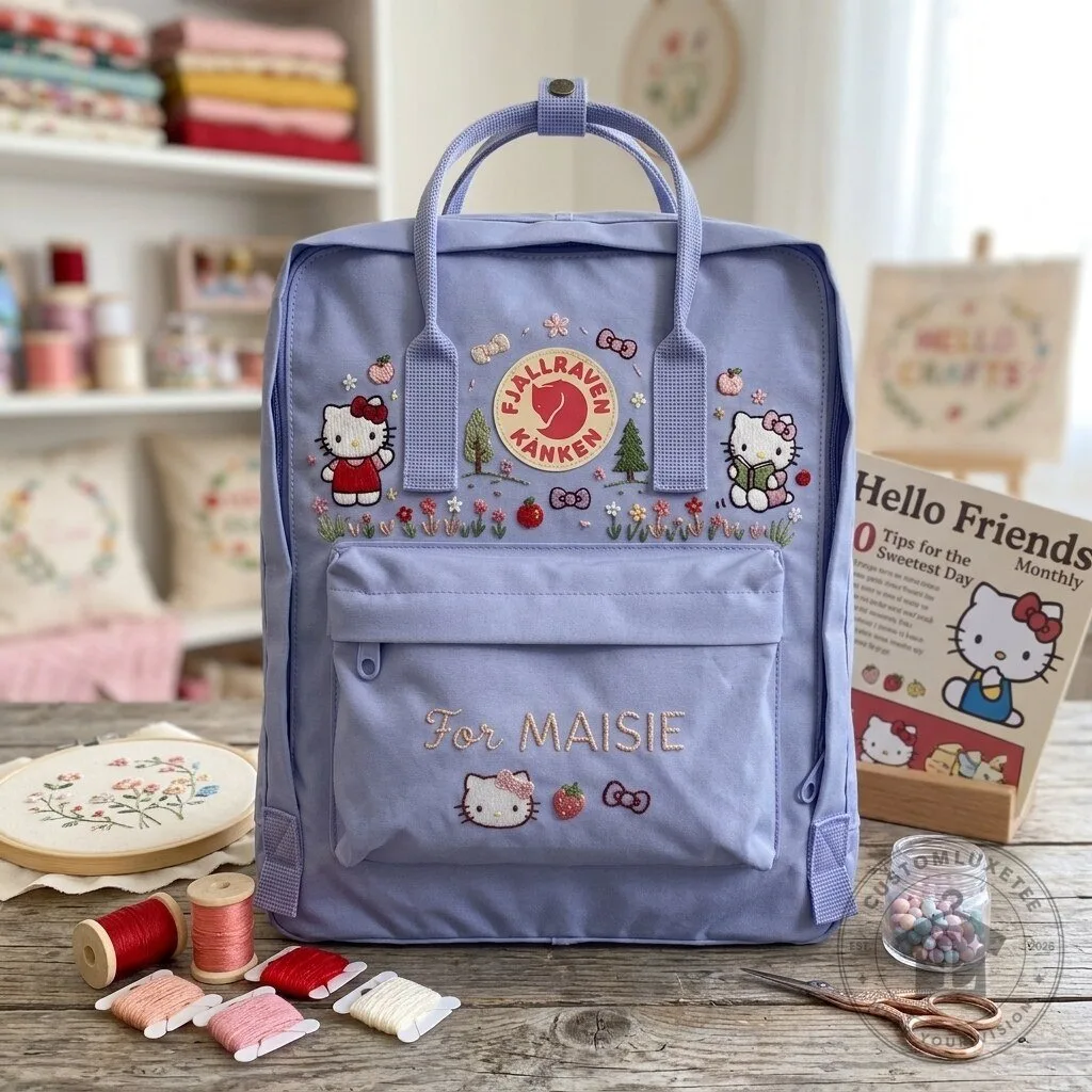 Hello Kitty Embroidered Fjallraven Kanken Backpack with Custom Name