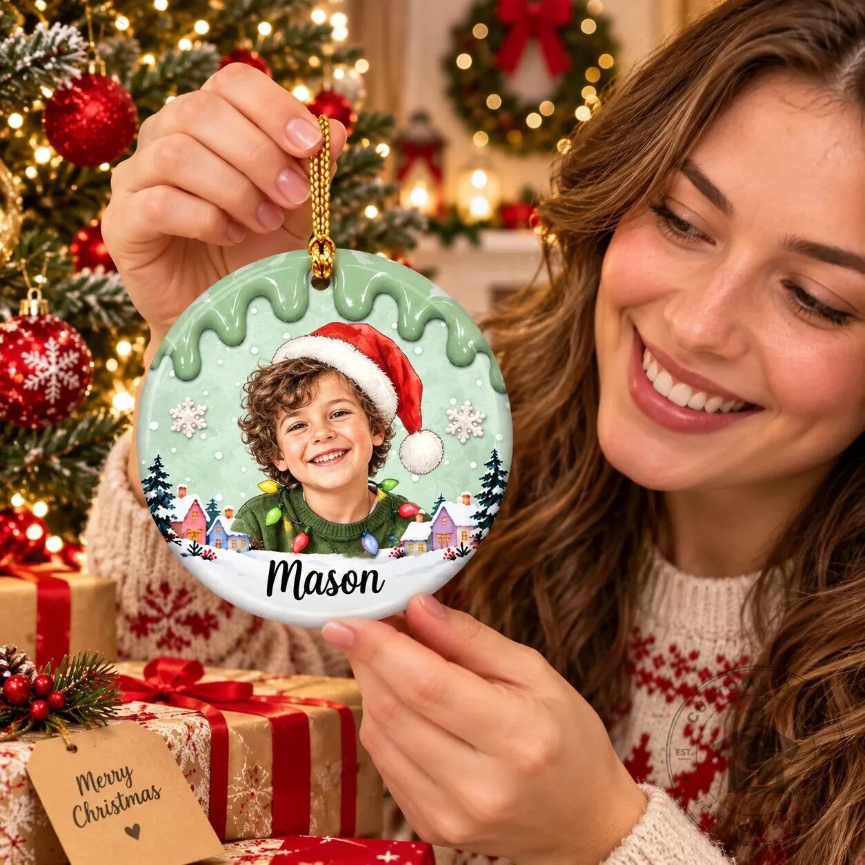 Personalized Christmas Photo Ornament Custom Kids Keepsake Gift