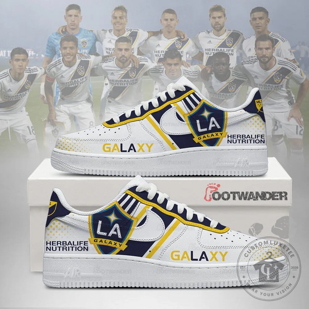 Los Angeles Galaxy Major League Soccer Team Logo White Sneakers Shoes