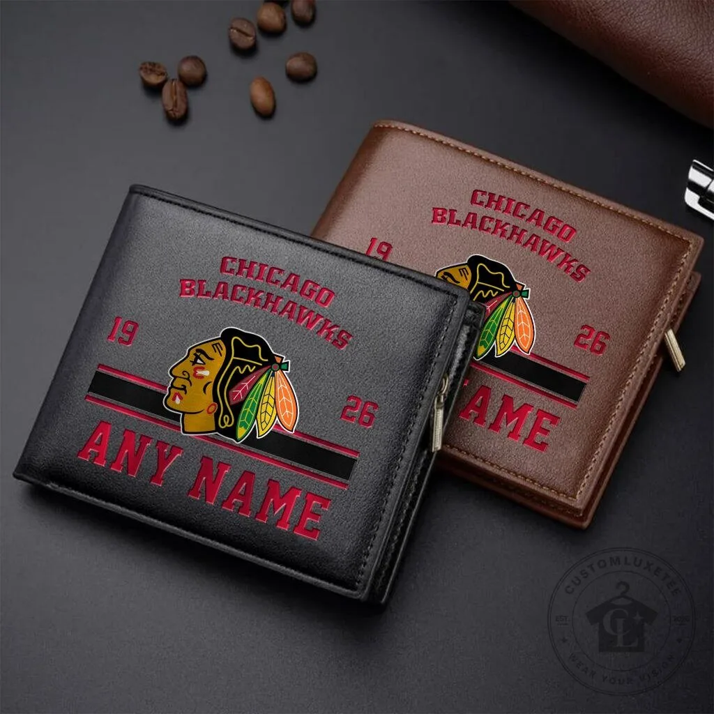 Chicago Blackhawks Personalized Name Leather Wallet