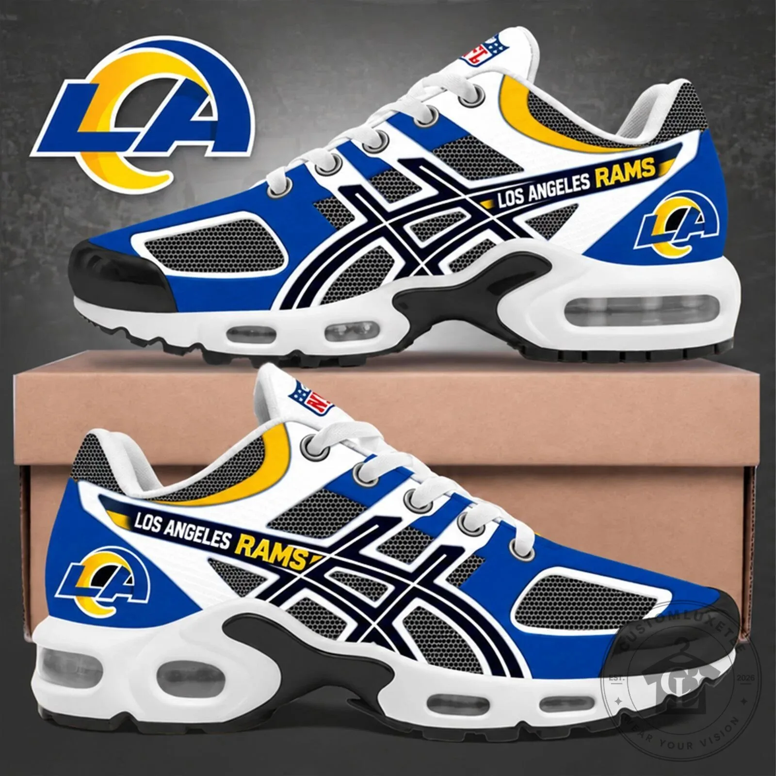 Los Angeles Rams NFL Team Logo Blue White Air Max Running Shoes