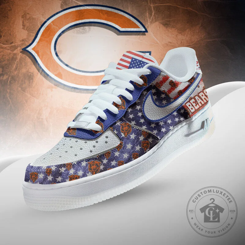 Chicago Bears American Flag Patriotic Custom Design Low Top Sneakers 2 Chicago Bears American Flag Patriotic Custom Design Low Top Sneakers