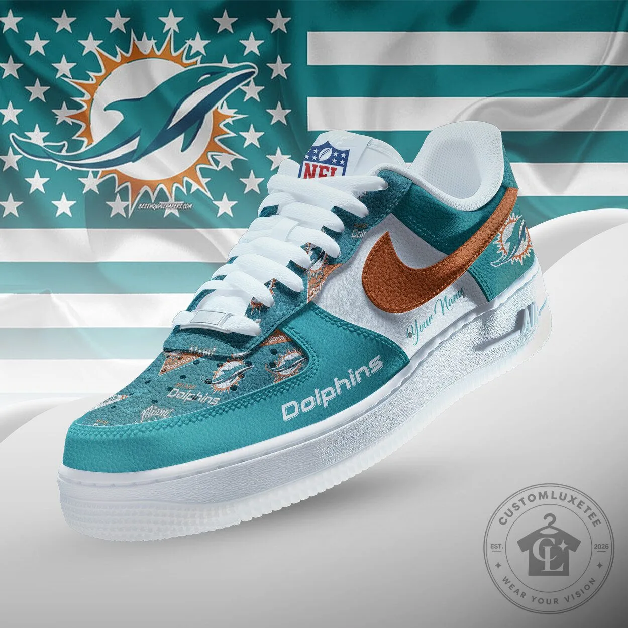 Miami Dolphins NFL Team Icon Personalized Athletic Sneakers