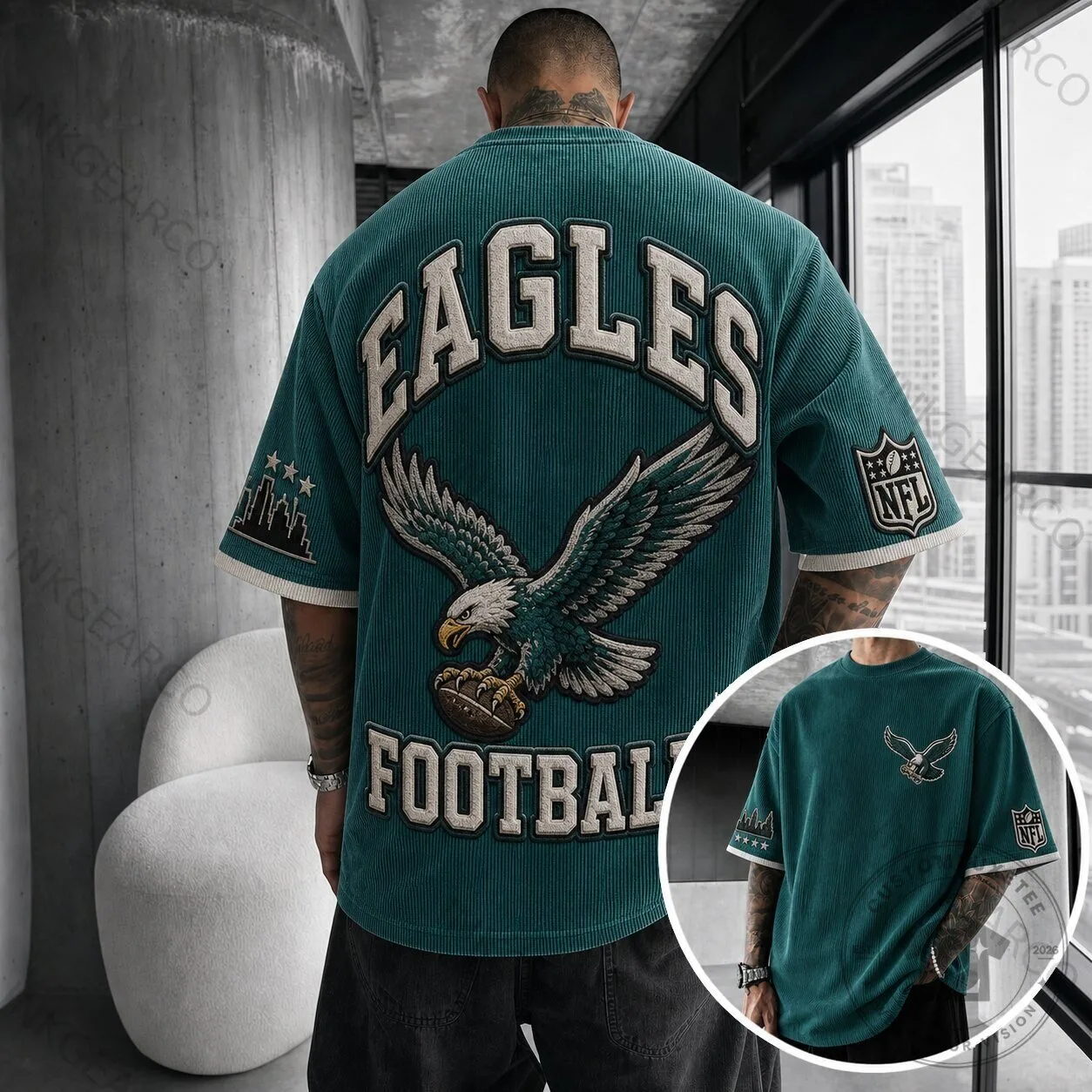 Philadelphia Eagles American Football Team Logo Embroidered Oversized T-Shirt