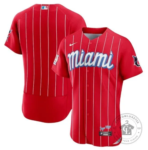 Miami Marlins City Connect Red Pinstripe Baseball Jersey
