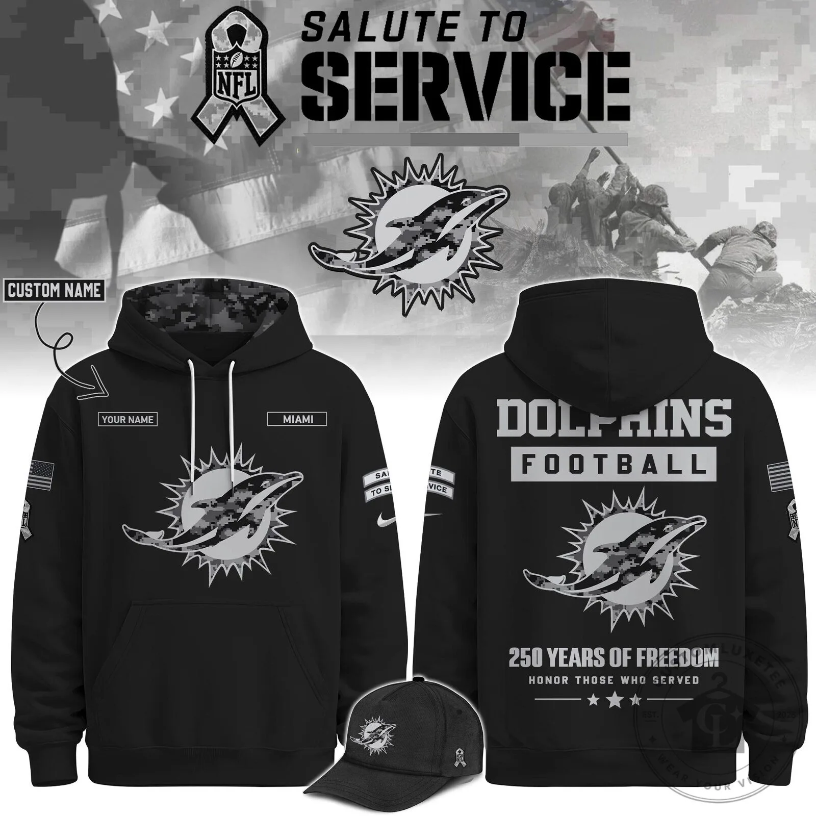 Veterans Day Football Hoodie - Miami Dolphins Salute To Service Edition