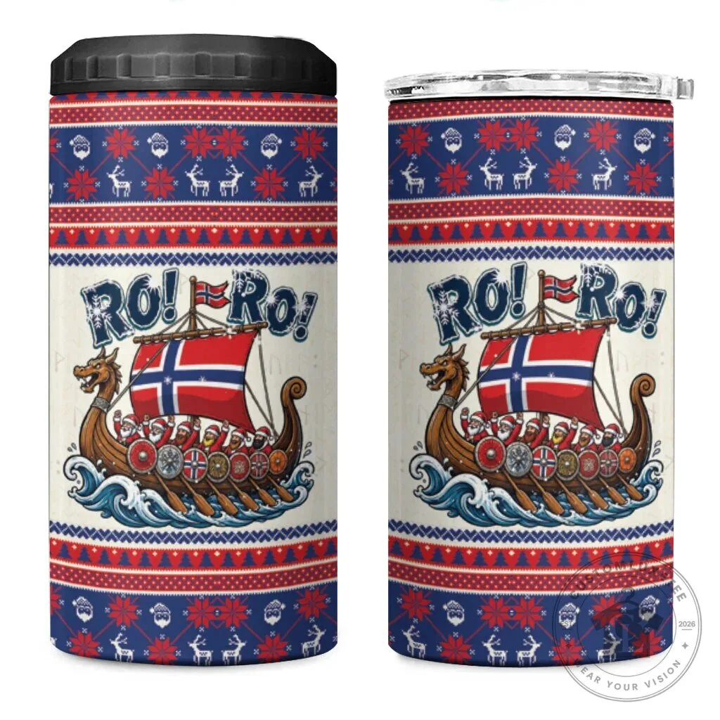 Norway Christmas Viking Santa Claus Holiday Pattern Can Cooler Tumbler