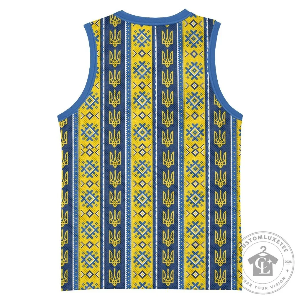 Ukrainian Trident Pattern Blue and Yellow Basketball Jersey 11 Ukrainian Trident Pattern Blue and Yellow Basketball Jersey