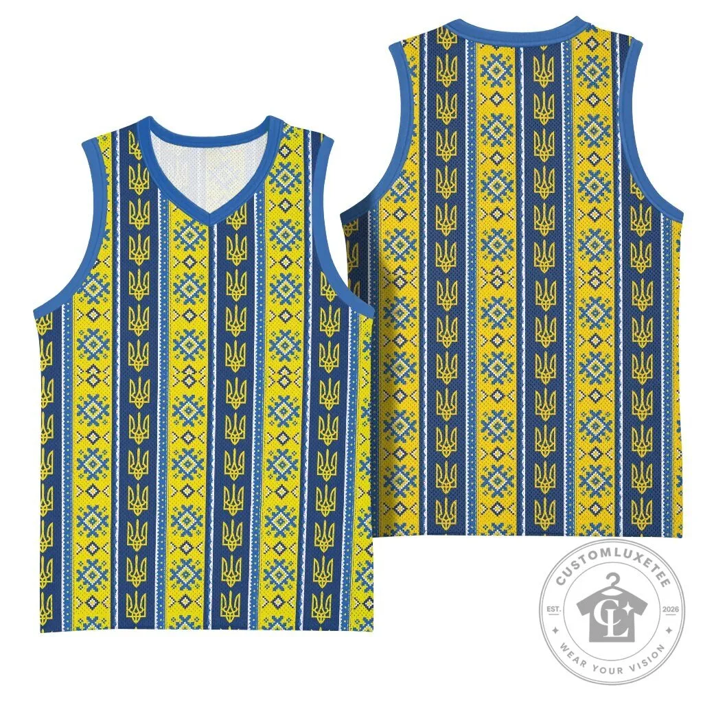 Ukrainian Trident Pattern Blue and Yellow Basketball Jersey 12 Ukrainian Trident Pattern Blue and Yellow Basketball Jersey