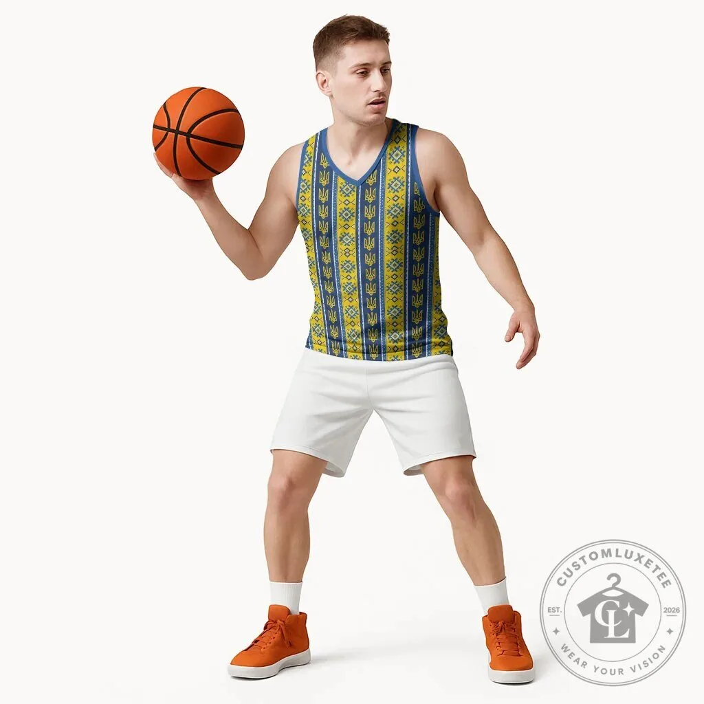 Ukrainian Trident Pattern Blue and Yellow Basketball Jersey 13 Ukrainian Trident Pattern Blue and Yellow Basketball Jersey
