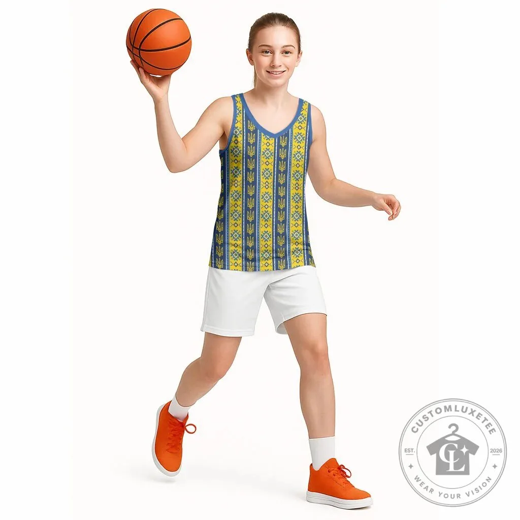 Ukrainian Trident Pattern Blue and Yellow Basketball Jersey 15 Ukrainian Trident Pattern Blue and Yellow Basketball Jersey