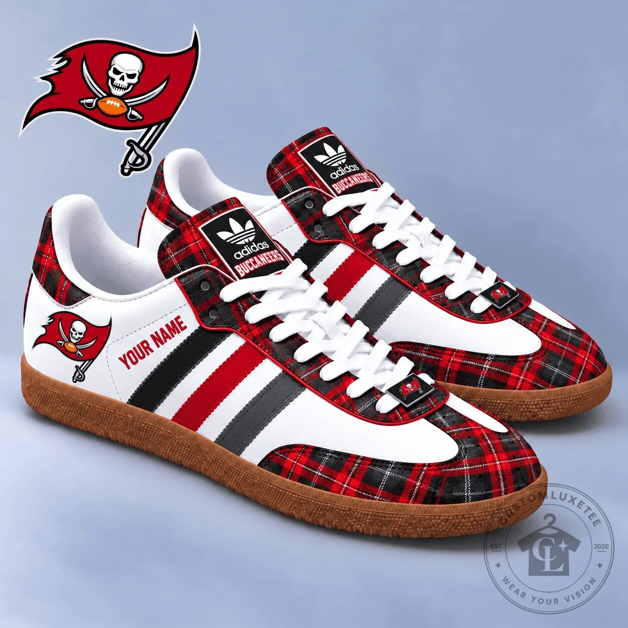 Tampa Bay Buccaneers Plaid Pattern Custom Name Adidas Samba Shoes