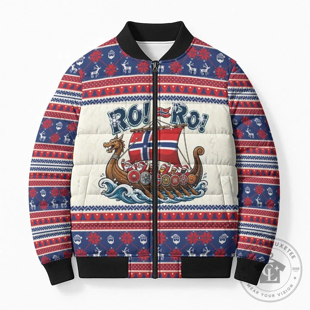 Viking Santa Claus Christmas Bomber Jacket Ro Ro Norge Ugly Sweater Style