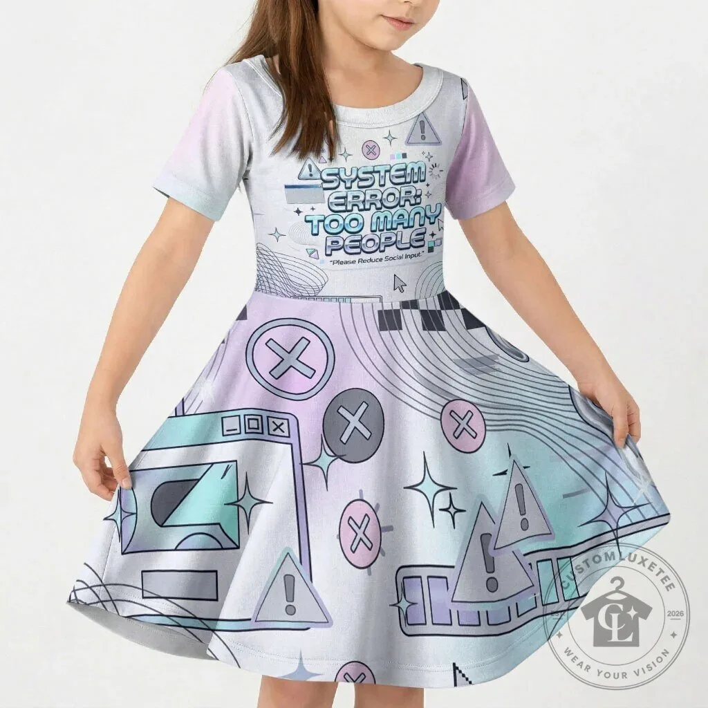 System Error Too Many People Cyber Aesthetic Kids Short Sleeve Dress