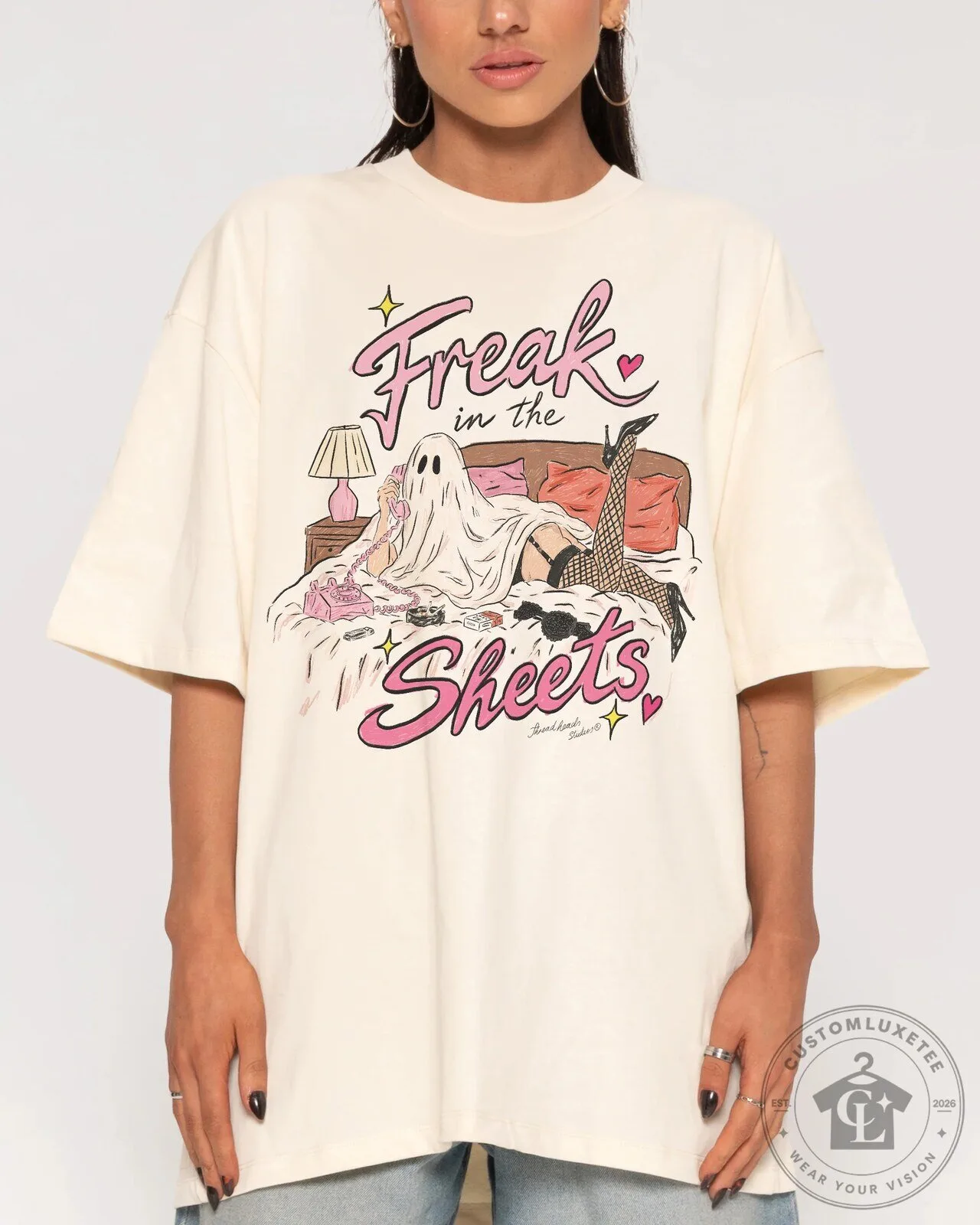 Freak In The Sheets Ghost Halloween Spooky Funny Graphic T-Shirt