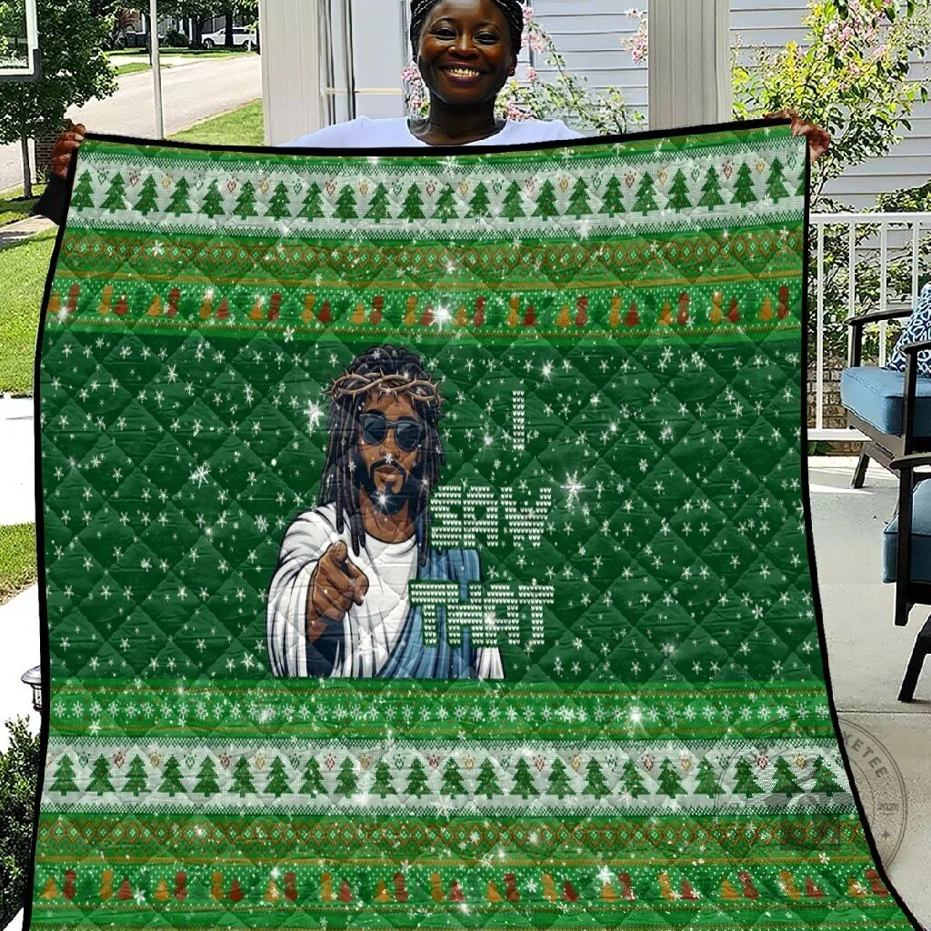 Black Jesus I Saw That Funny Christmas Holiday Quilt Blanket