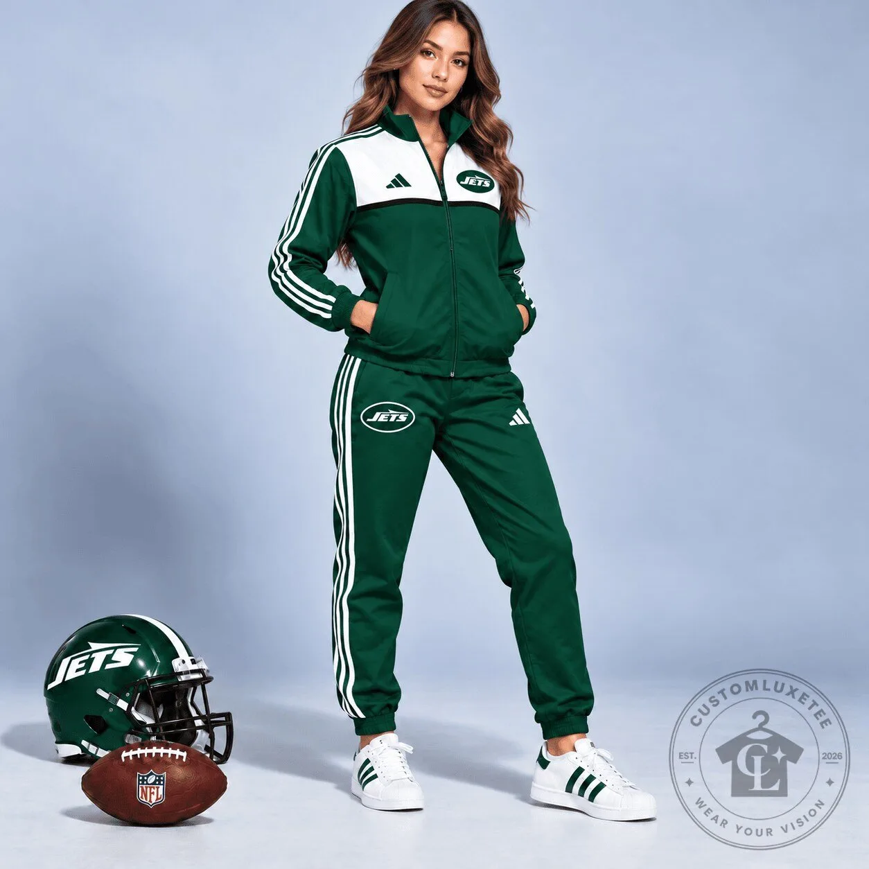 New York Jets Women's Green and White Full-Zip Track Jacket