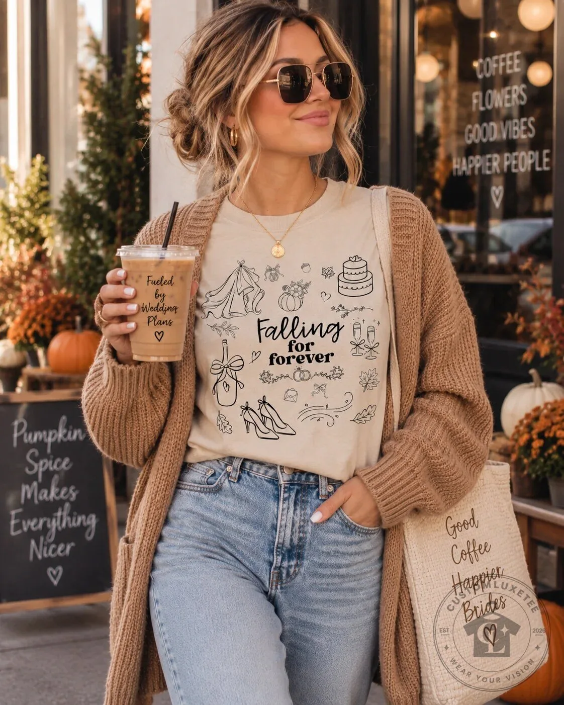 Falling for Forever Autumn Wedding Bridal Shower T-Shirt 17 Falling for Forever Autumn Wedding Bridal Shower T-Shirt